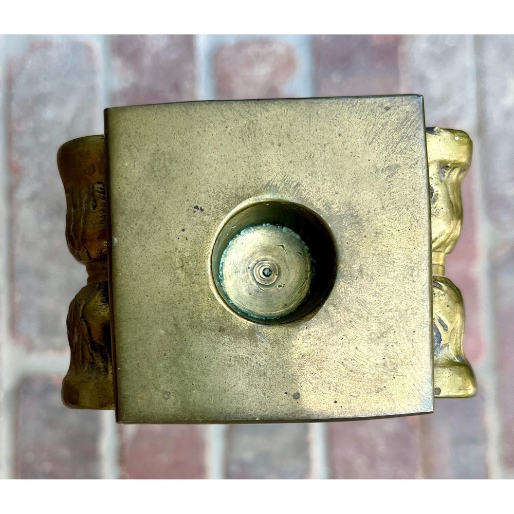 Vintage 1960s MCM Hollywood Regency Iron & Brass Faux Marble Candlestick Holder. - Picture 4 of 11